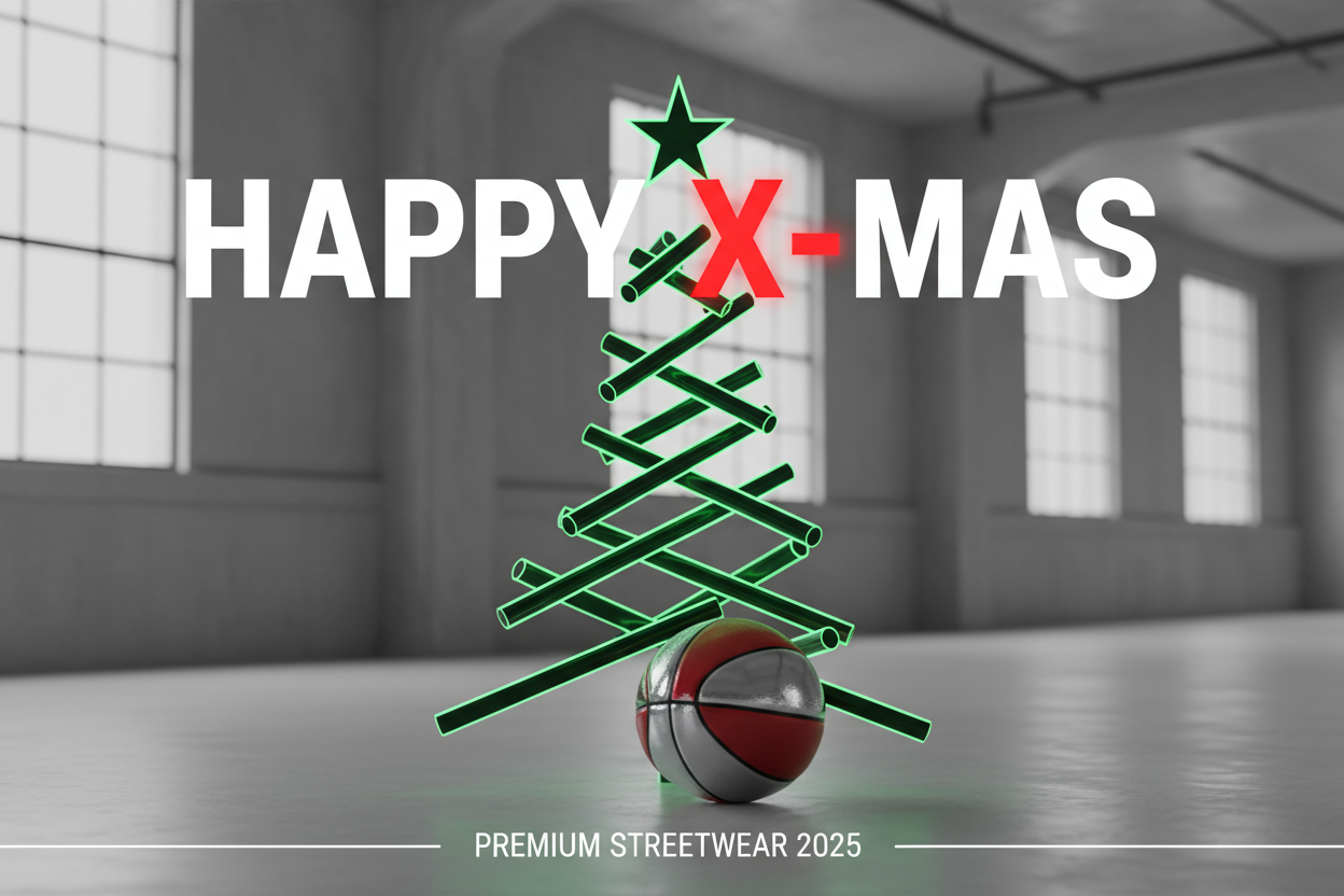 Happy X-MAS Banner met Kerstboom en Basketbal